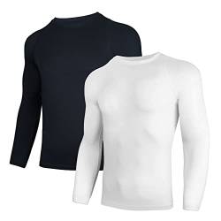 AMZSPORT Herren 2er Pack Kompressionsshirt Langarm Funktionsshirt Schnelltrocknendes Laufshirt Atmungsaktiv Sportshirt für Männer, SchwarzWeiß S von AMZSPORT