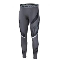 AMZSPORT Herren Kompressionshose Schnelltrocknende Laufhose Sporthose Trainingshose, Grau, M von AMZSPORT