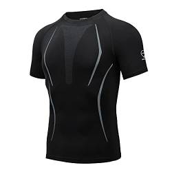 AMZSPORT Herren Kompressionsshirt Kurzarm Atmungsaktiv Funktionsshirt für Fitness Workout Laufen, Schwarz L von AMZSPORT