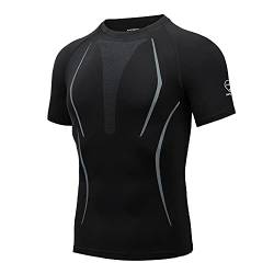 AMZSPORT Herren Kompressionsshirt Kurzarm Atmungsaktiv Funktionsshirt für Fitness Workout Laufen, Schwarz XXL von AMZSPORT