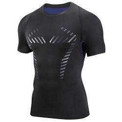 AMZSPORT Herren Kompressionsshirt Kurzarm Funktionsshirt Atmungsaktives Sportshirt Laufshirt，Blau XL von AMZSPORT