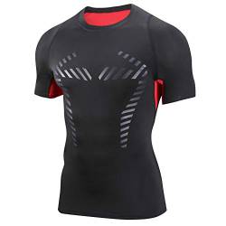 AMZSPORT Herren Kompressionsshirt Kurzarm Funktionsshirt Atmungsaktives Sportshirt Laufshirt，Rot S von AMZSPORT