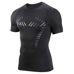 AMZSPORT Herren Kompressionsshirt Kurzarm Funktionsshirt Atmungsaktives Sportshirt Laufshirt，Schwarz XL von AMZSPORT