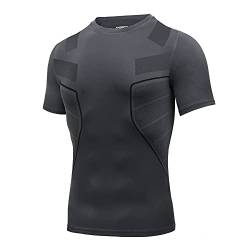 AMZSPORT Herren Kompressionsshirt Kurzarm Funktionsshirt Schnell Trocknend Baselayer Laufshirt, Grau XL von AMZSPORT