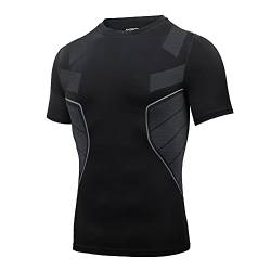 AMZSPORT Herren Kompressionsshirt Kurzarm Funktionsshirt Schnell Trocknend Baselayer Laufshirt, Schwarz L von AMZSPORT