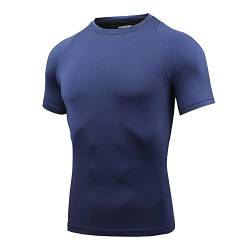 AMZSPORT Herren Kompressionsshirt Kurzarm Schnelltrocknendes Funktionsunterwäsche Laufshirt, Blau, XL von AMZSPORT