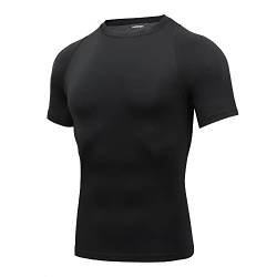 AMZSPORT Herren Kompressionsshirt Kurzarm Schnelltrocknendes Funktionsunterwäsche Laufshirt, Schwarz, XXL von AMZSPORT