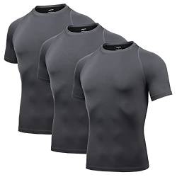 AMZSPORT Herren Kompressionsshirt Kurzarm Schnelltrocknendes Laufshirt Funktionsunterwäsche, 3er Pack, Grau M von AMZSPORT