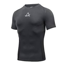 AMZSPORT Herren Kompressionsshirt Kurzarm Sportshirt Schnelltrocknend Laufshirt Funktionsshirt, Grau XL von AMZSPORT