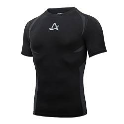 AMZSPORT Herren Kompressionsshirt Kurzarm Sportshirt Schnelltrocknend Laufshirt Funktionsshirt, Schwarz XL von AMZSPORT