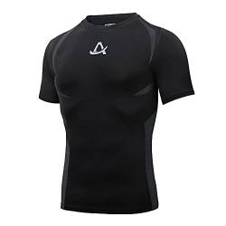 AMZSPORT Herren Kompressionsshirt Kurzarm Sportshirt Schnelltrocknend Laufshirt Funktionsshirt, Schwarz XXL von AMZSPORT