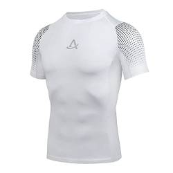 AMZSPORT Herren Kompressionsshirt Kurzarm Sportshirt Schnelltrocknend Laufshirt Funktionsshirt, Weiß Size L von AMZSPORT