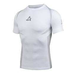 AMZSPORT Herren Kompressionsshirt Kurzarm Sportshirt Schnelltrocknend Laufshirt Funktionsshirt, Weiß XL von AMZSPORT