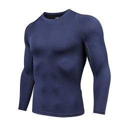 AMZSPORT Herren Kompressionsshirt Langarm Funktionsshirt Sportshirt Atmungsaktiv Laufshirt, Blau, XL von AMZSPORT