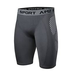 AMZSPORT Herren Kompressionsshorts, Kurze Kompressionshosen Radlerhose Schnelltrocknende Sporthose Funktionsunterwäsche, Grau L von AMZSPORT