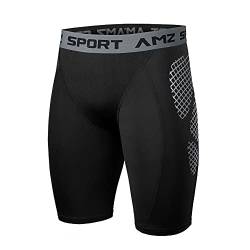 AMZSPORT Herren Kompressionsshorts, Kurze Kompressionshosen Radlerhose Schnelltrocknende Sporthose Funktionsunterwäsche, Schwarz L von AMZSPORT