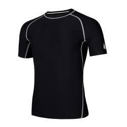 AMZSPORT Herren Rash Guard Shirt, UPF 50+ UV Schutz Kurzarm T-Shirt, Schnelltrocknendes Sonnenschutz Vest für Surf, Schwimmen, Angeln, Laufen, Schwarz, L von AMZSPORT