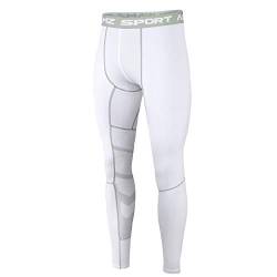 AMZSPORT Herren Sport Kompressionshose Laufhose Baselayer Leggings Trainingshose - Weiß L von AMZSPORT