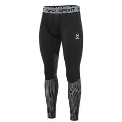 AMZSPORT Herren Sport Kompressionshose Tights Cool Dry Laufhose Leggings Pro Trainingshose Funktionswäsche L Silber von AMZSPORT