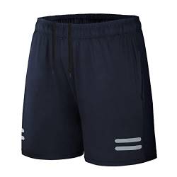 AMZSPORT Herren Sport Shorts Sporthose Laufhose Kurz mit Reißverschlusstasch, Blau XL von AMZSPORT