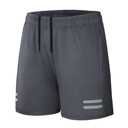 AMZSPORT Herren Sport Shorts Sporthose Laufhose Kurz mit Reißverschlusstasch, Dunkelgrau L von AMZSPORT