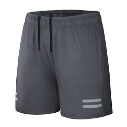 AMZSPORT Herren Sport Shorts Sporthose Laufhose Kurz mit Reißverschlusstasch, Dunkelgrau XL von AMZSPORT