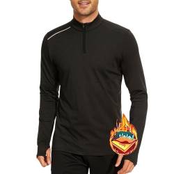 AMZSPORT Herren Thermal Langarmshirt, Half Zip Laufshirt mit Stehkragen, Atmungsaktiv 1/4 reißverschluss Sportshirt Funktionsshirt Trainingsshirt für Gym Jogging, Schwarz, M von AMZSPORT