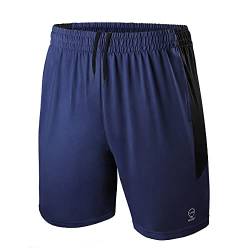 AMZSPORT Shorts Herren Sport Kurze Hose Atmungsaktiv Sporthose Laufhose mit Reißverschlusstaschen, Blau, M von AMZSPORT