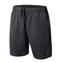 AMZSPORT Shorts Herren Sport Kurze Hose Atmungsaktiv Sporthose Laufhose mit Reißverschlusstaschen, Grau, S von AMZSPORT