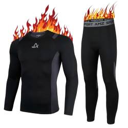 AMZSPORT Thermounterwäsche Set für Herren, Ideales Winter-Set zum Skifahren und Laufen, Enthält Atmungsaktive Funktionsunterwäsche sowie eine Thermohose, Schwarz S von AMZSPORT