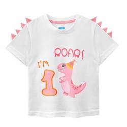 1. Baby Geburtstag Shirt Dinosaurier T-Shirt Mädchen Kurzarm Geschenk 1 Jahr Tshirt 100% Baumwolle T-Rex Tee Weiß Top Tee für Infant Girl von AMZTM