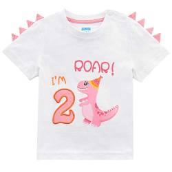 2. Baby Geburtstag Shirt Dinosaurier T-Shirt Mädchen Kurzarm Geschenk 2 Jahr Tshirt 100% Baumwolle T-Rex Tee Weiß Top Tee für Infant Girl von AMZTM