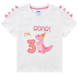 3 Años Camiseta Cumpleaños Niñito Niña - Dinosaurio Manga Corta Top Tee Estampada Bordado 100% Algodón Verano Camiseta Blanca T-Shirt Weiß von AMZTM