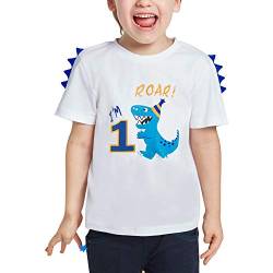 Dinosaurier Geburtstag T Shirt - 1. Geburtstag Partyzubehör Geschenk Baby Jungen T-Shirt Kurzarm Weiß 100% Baumwolle gedruckt Stickerei Top Bekleidung von AMZTM