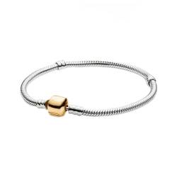 Armband Damen Original 925 Silber Armband Schlangenkette Barrel Herzschließe Rose Gold DIY. Perlen Charms Armbänder Armreifen Luxus Schmuck Armband (Color : 9_18cm) von AMair
