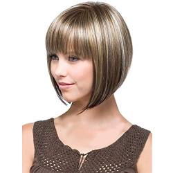 AMhomely 32CM Perücke Mädchen Natural Gold Party Perücke Kurze Volle Gerade Haar Mode Synthetische Perücke - Sexy Bob, Perücke, gerader Pony, Brown, Brown-Schwarz-Mix (gold) von AMhomely