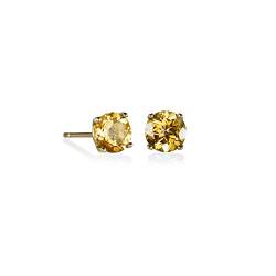 Anakao Ohrringe für Damen mit natürlichen Edelsteinen. Citrin Ohrstecker aus 9 Karat Gold, besetzt mit 6 mm Edelsteinen. Massiver Gold-Ohrschmuck für Frauen von ANAKAO
