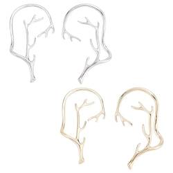 ANATTASOUL 2 Paar Goldsplitter-Ohrringe Für Damen Ohr Um Den Ohrring Nicht Durchdringende Ohrmanschetten-Ohrringe Mit Hirschgeweih Zum Anklipsen, Keine Schmerzen Für Den Täglichen Gebrauch Auf von ANATTASOUL