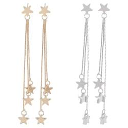 ANATTASOUL 2 Paar Stern-Anhänger-Ohrringe Sterne-Ohrringe Ohrringe Mit Meteorstern-Anhänger Für Damen Schmuck Gold Silber Lucky Star Ohrhänger Lange Tropfenohrringe Mit Sternquaste von ANATTASOUL