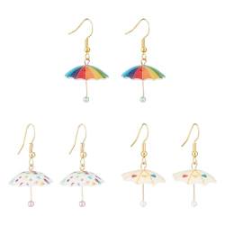 ANATTASOUL 3 Paar Regenschirm Ohrringe Lustige Süße Regenbogen-Regenschirm-Tropfen-Ohrringe Persönlichkeit Kreative Mini Regenschirm Wetter Ohrringe Kostüm-Urlaubsschmuck Für Geschenke Für Frauen von ANATTASOUL