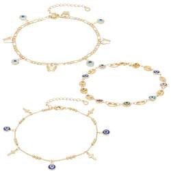 ANATTASOUL 3 Stück Evil Eye Armbänder Verstellbare Evil-Eye-Armbänder Für Frauen Vergoldetes Strand-Fußkettchen-Armband Sommerschmuck Fußkettchen, Verstellbare Größe von ANATTASOUL