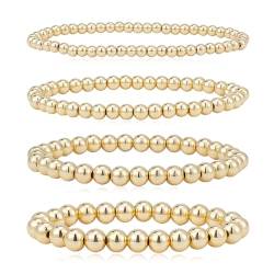 ANATTASOUL 4 Stück Goldketten-Perlenarmbänder Für Damen Goldkugel-Perlen-Armband Für Party Verstellbares, Stapelbares Stretcharmband Set Mit Vergoldeten Armbändern Für Neujahr Und Kubanischer von ANATTASOUL