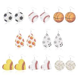 ANATTASOUL 8 Paar Baseball Ohrringe Basketball-Ohrringe Für Frauen Sportball-Ohrringe, Fußball-Ohrringe, Basketball-Ohrringe Fußball-Volleyball-Baseball-Ohrringe Für Frauen-Fan-Geschenk von ANATTASOUL