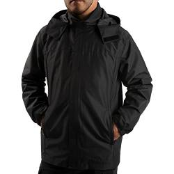 ANAYSN Herren Regenjacke mit Kapuze wasserdicht leichte Jacke und Reißverschlusstaschen Regenmantel für Outdoor-Camping Wandern (schwarz, L) von ANAYSN