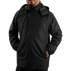 ANAYSN Herren Regenjacke mit Kapuze wasserdicht leichte Jacke und Reißverschlusstaschen Regenmantel für Outdoor-Camping Wandern (schwarz, M) von ANAYSN