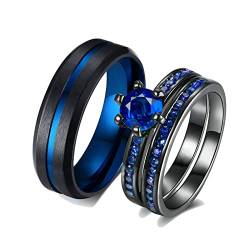 ANAZOZ 2 Stück Eheringe Paarpreis Edelstahl Vergoldet 6mm Breit Gebürstet Solitär Diamantring Blau Bandringe Eheringe Trauringe Paarpreis Schwarz Frau:52 (16.6) & Mann:57 (18.1) von ANAZOZ