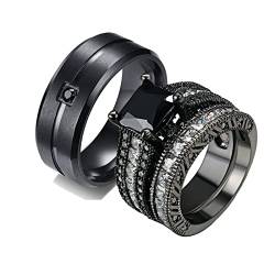 ANAZOZ 2 Stück Eheringe Paarpreis Edelstahl Vergoldet 8mm Breit Gebürstet Solitär Diamantring Ringe Verliebte Ringe Partnerringe Schwarz Frau:57 (18.1) & Mann:60 (19.1) von ANAZOZ