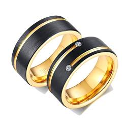 ANAZOZ 2 Stück Eheringe Paarpreis Wolfram 8mm Gebürstet Breit mit Zirkonia Ringe für Ringe Partnerringe Schwarz Gold Trauringe Verschlungen Frau:54 (17.2) & Mann:60 (19.1) von ANAZOZ