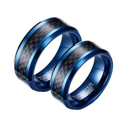 ANAZOZ 2 Stück Eheringe Paarpreis Wolfram 8mm Kohlefaser Bicolor Poliert Ringe Partnerringe Bandringe Herren Ring Breit Schwarz Blau Eeheringe Frau:62 (19.7) & Mann:67 (21.3) von ANAZOZ