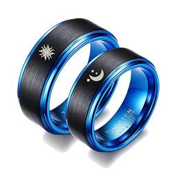 ANAZOZ 2 Stück Eheringe Paarpreis Wolfram Sonne und Mond Damen Ringe Herren Hochzeit Ringe Partnerringe Blau Schwarz mit Kostenlos Gravur von ANAZOZ